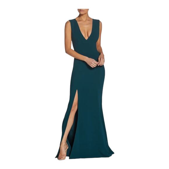 Dress the Population Sandra Plunge Crepe Trumpet Gown dress green X-Large XL - Picture 1 of 8